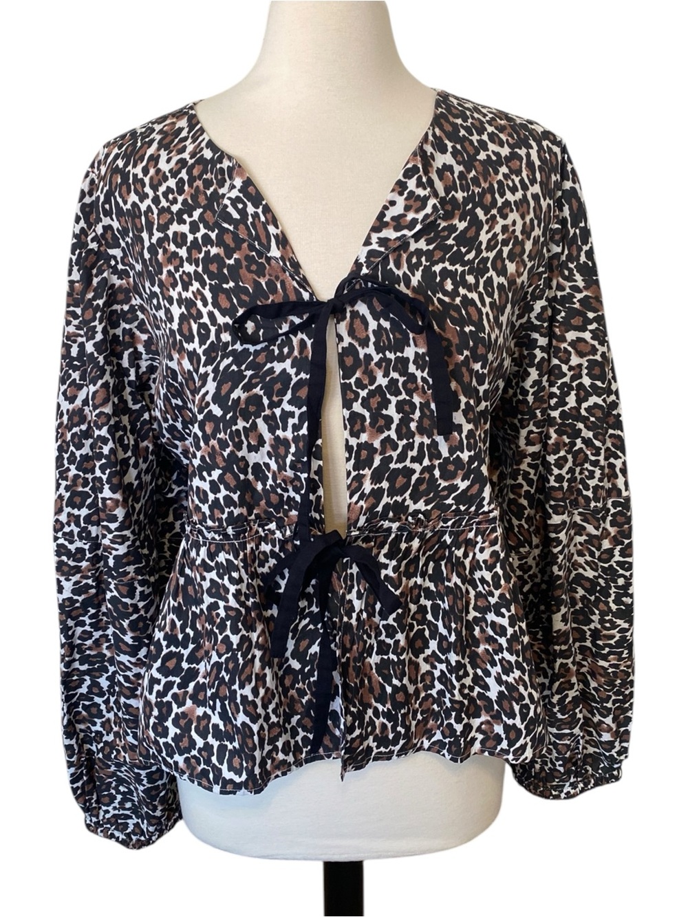 Free People x REVOLVE Brunch Babe Leopard Peplum Tie Front Top X
